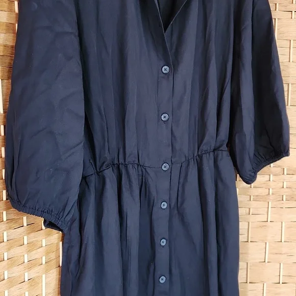 The Drop, Fall, Spring Black V-Neck Poplin, Prarie Shortsleeve Midi Dress Sz XXL - Picture 4 of 11